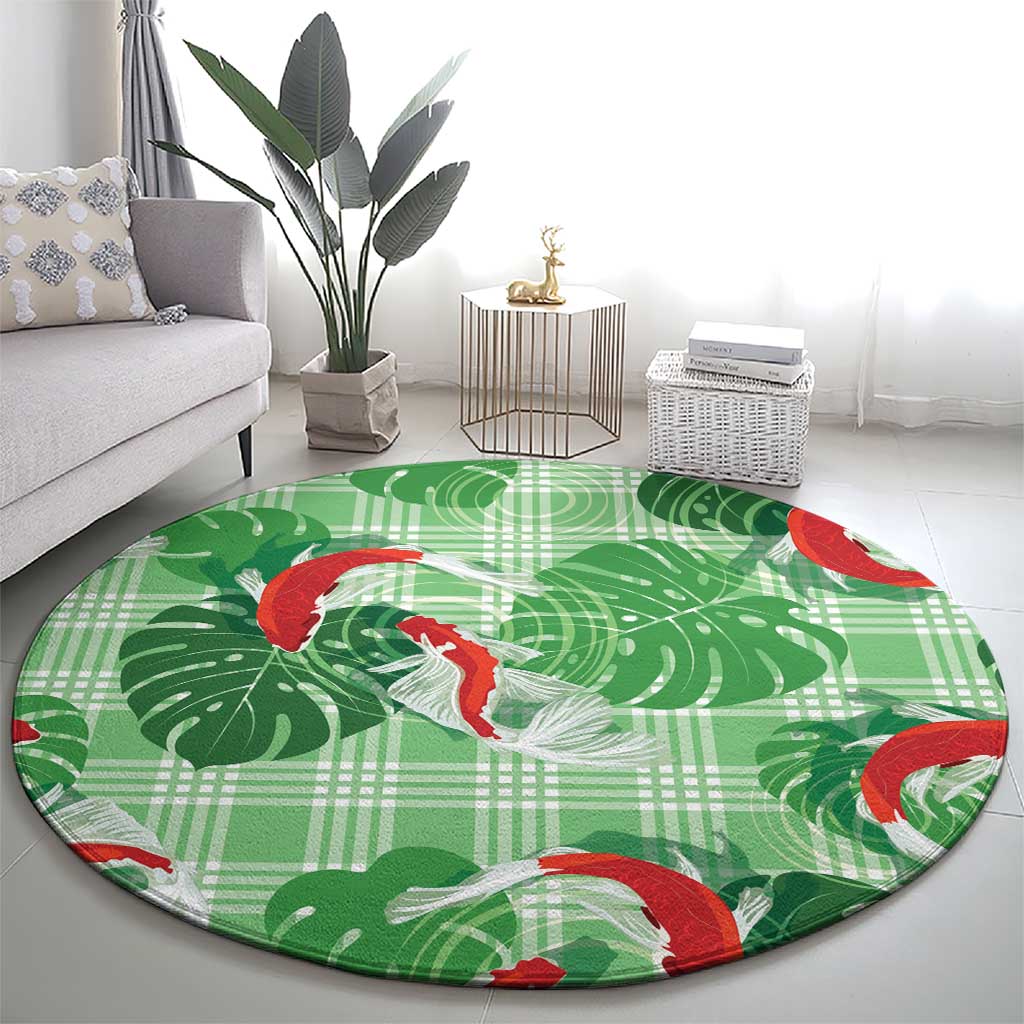 Lime Palaka Hawaii Aloha Round Carpet Koi Pond Mix Monstera - Polynesian Pride