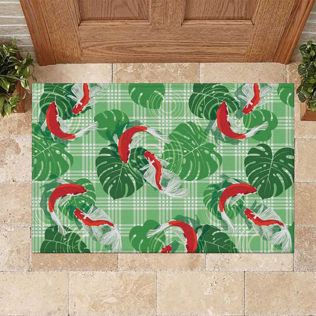 Lime Palaka Hawaii Aloha Rubber Doormat Koi Pond Mix Monstera - Polynesian Pride