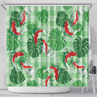 Lime Palaka Hawaii Aloha Shower Curtain Koi Pond Mix Monstera - Polynesian Pride