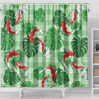 Lime Palaka Hawaii Aloha Shower Curtain Koi Pond Mix Monstera - Polynesian Pride