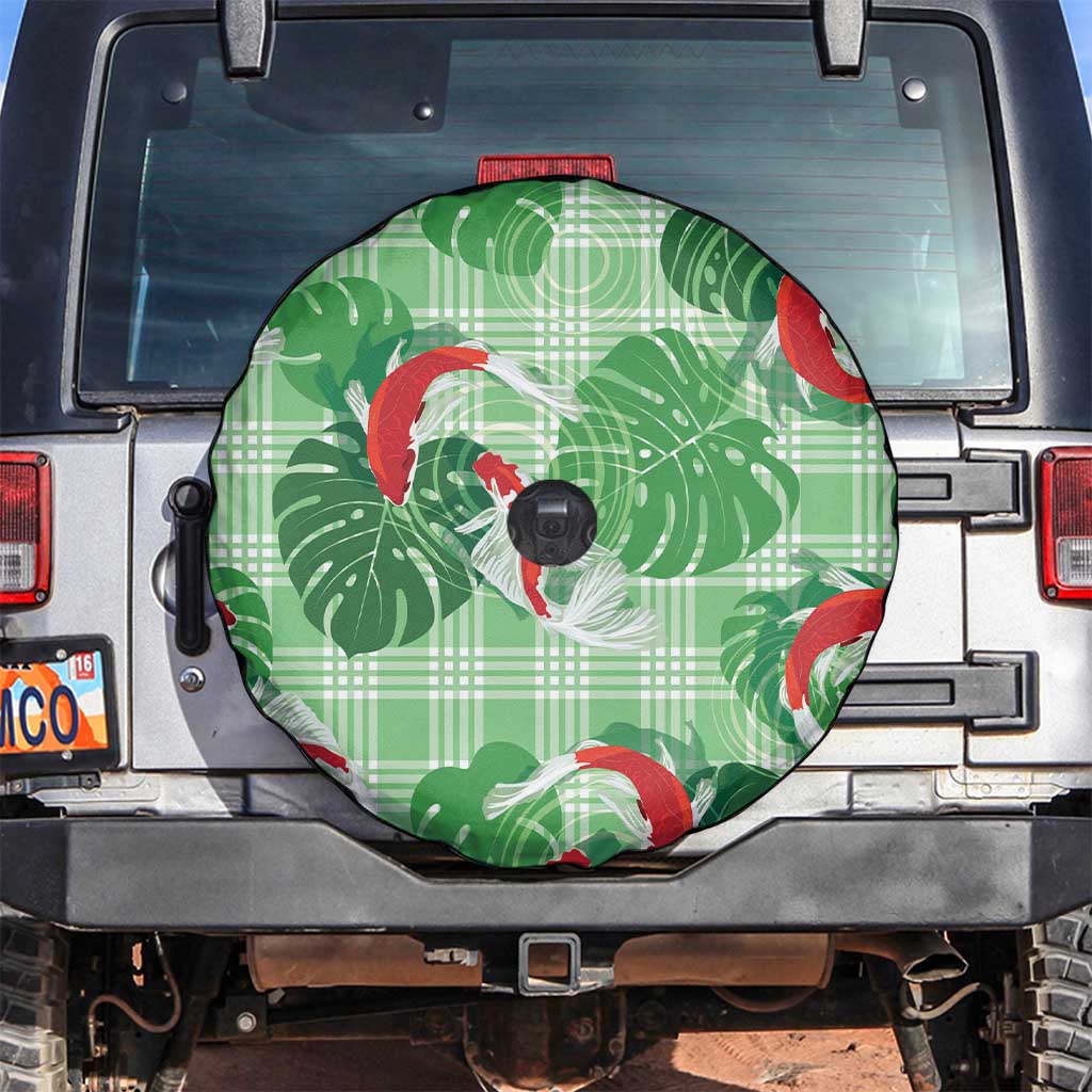 Lime Palaka Hawaii Aloha Spare Tire Cover Koi Pond Mix Monstera - Polynesian Pride
