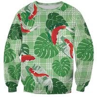 Lime Palaka Hawaii Aloha Sweatshirt Koi Pond Mix Monstera - Polynesian Pride