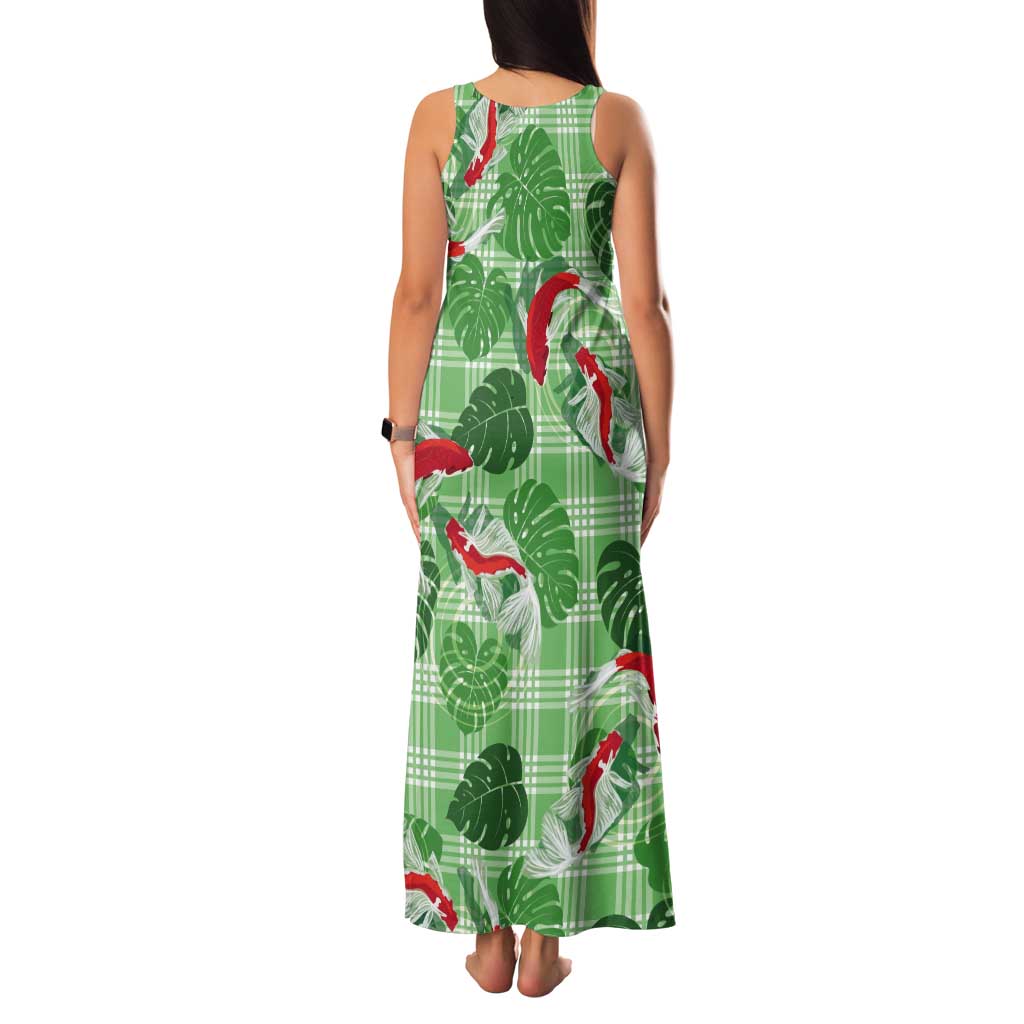 Lime Palaka Hawaii Aloha Tank Maxi Dress Koi Pond Mix Monstera - Polynesian Pride