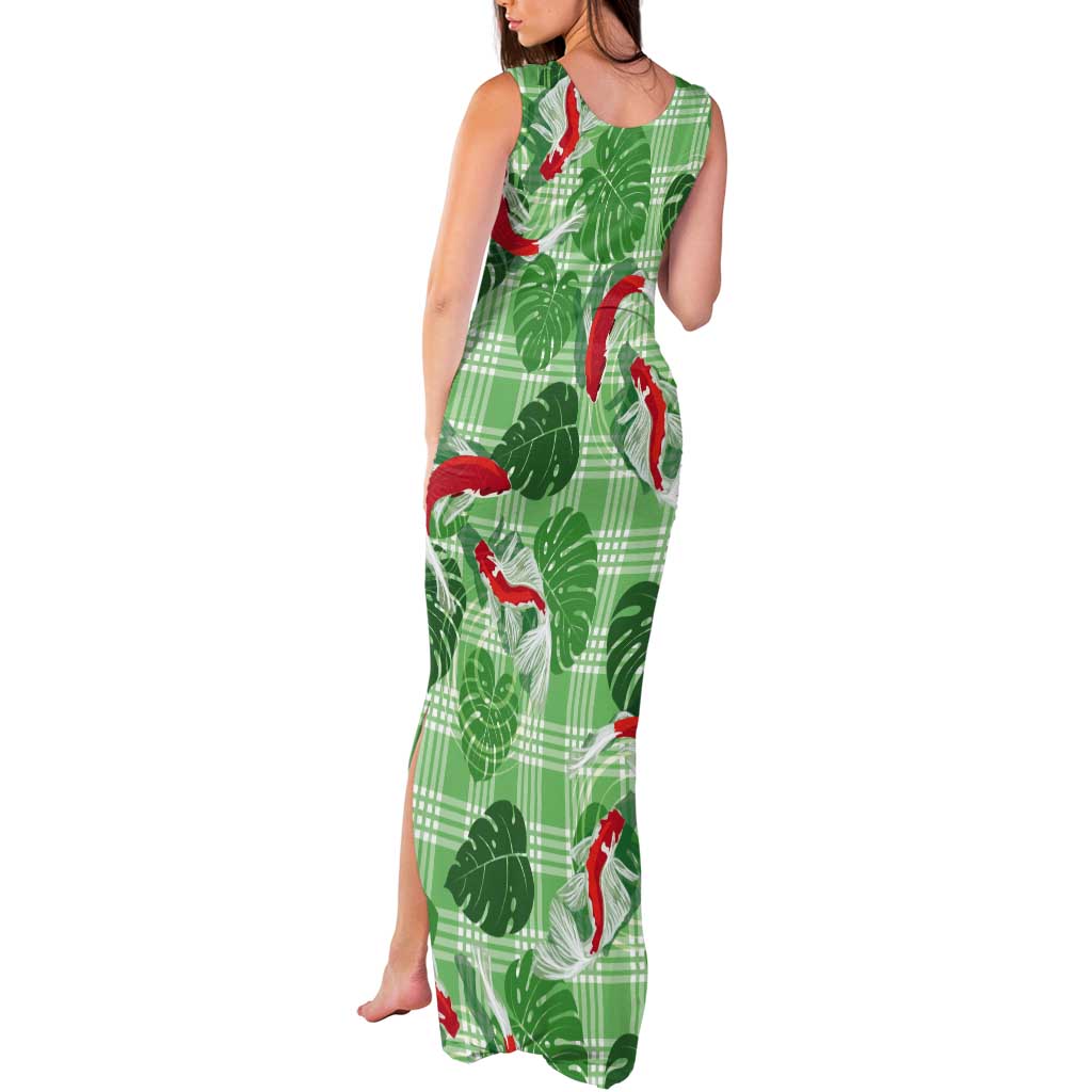 Lime Palaka Hawaii Aloha Tank Maxi Dress Koi Pond Mix Monstera - Polynesian Pride