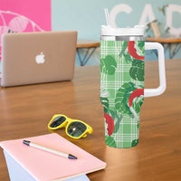 Lime Palaka Hawaii Aloha Tumbler With Handle Koi Pond Mix Monstera - Polynesian Pride