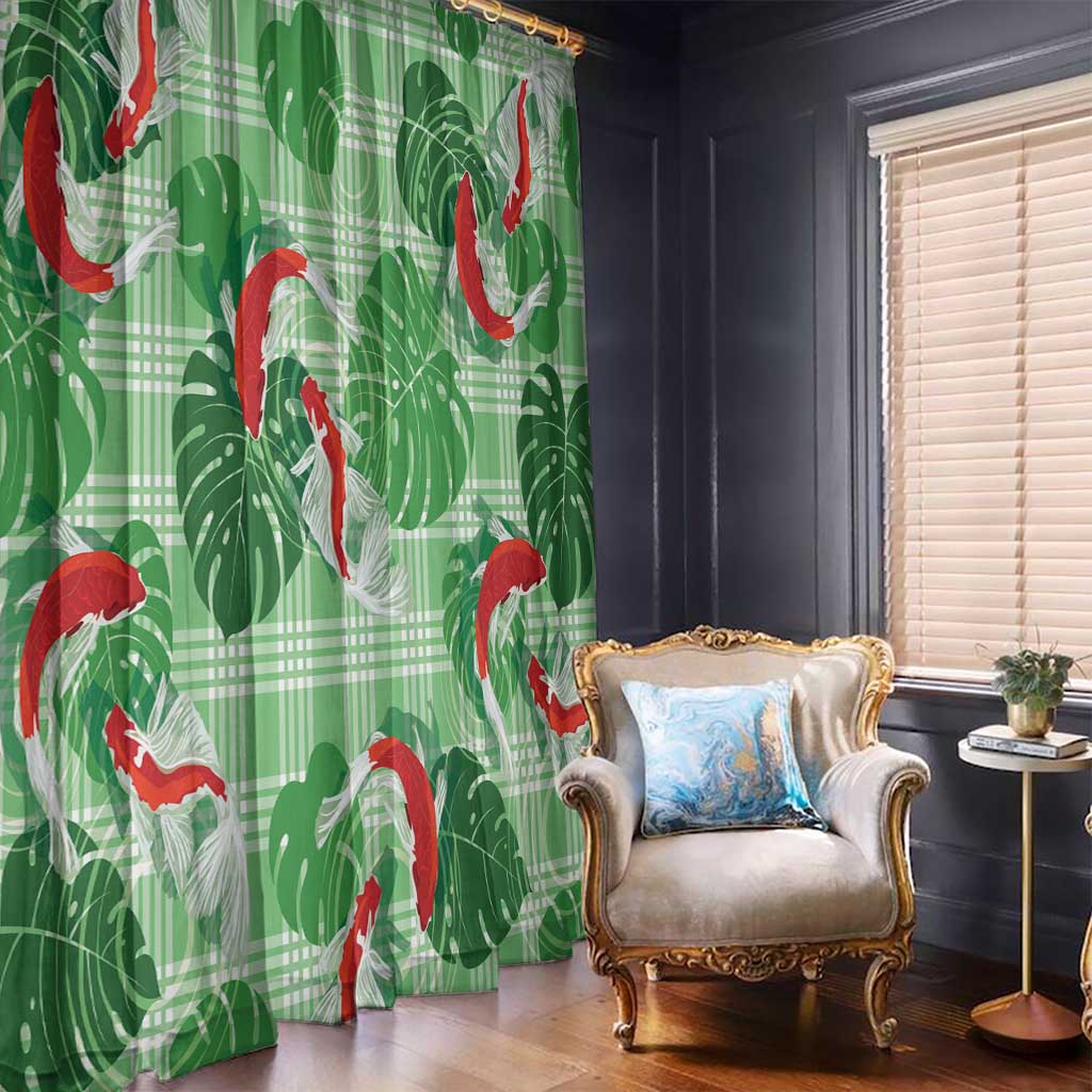 Lime Palaka Hawaii Aloha Window Curtain Koi Pond Mix Monstera - Polynesian Pride