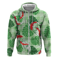 Lime Palaka Hawaii Aloha Zip Hoodie Koi Pond Mix Monstera - Polynesian Pride