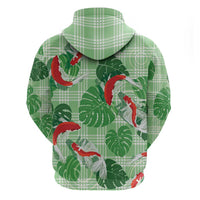Lime Palaka Hawaii Aloha Zip Hoodie Koi Pond Mix Monstera - Polynesian Pride