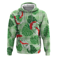 Lime Palaka Hawaii Aloha Zip Hoodie Koi Pond Mix Monstera - Polynesian Pride
