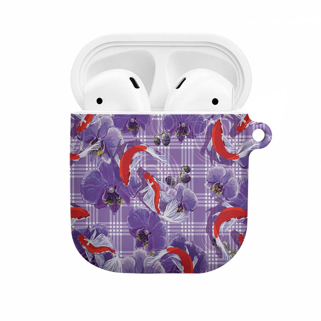 Lavender Palaka Hawaii Aloha AirPods Case Koi Pond Mix Orchids - Polynesian Pride