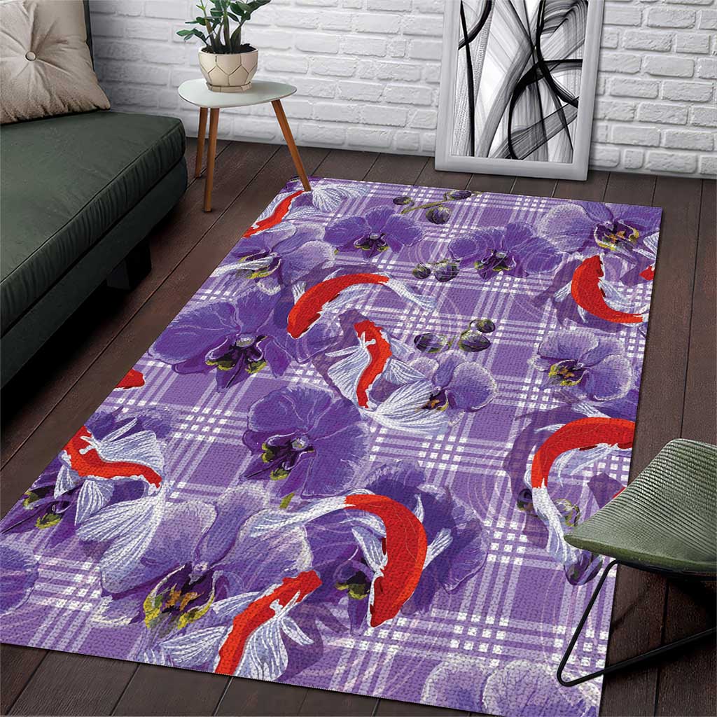 Lavender Palaka Hawaii Aloha Area Rug Koi Pond Mix Orchids - Polynesian Pride
