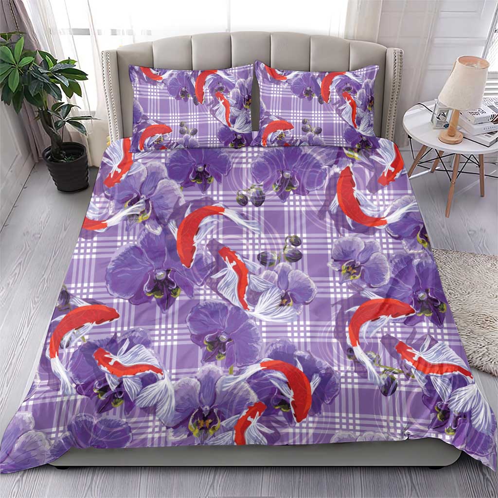 Lavender Palaka Hawaii Aloha Bedding Set Koi Pond Mix Orchids - Polynesian Pride