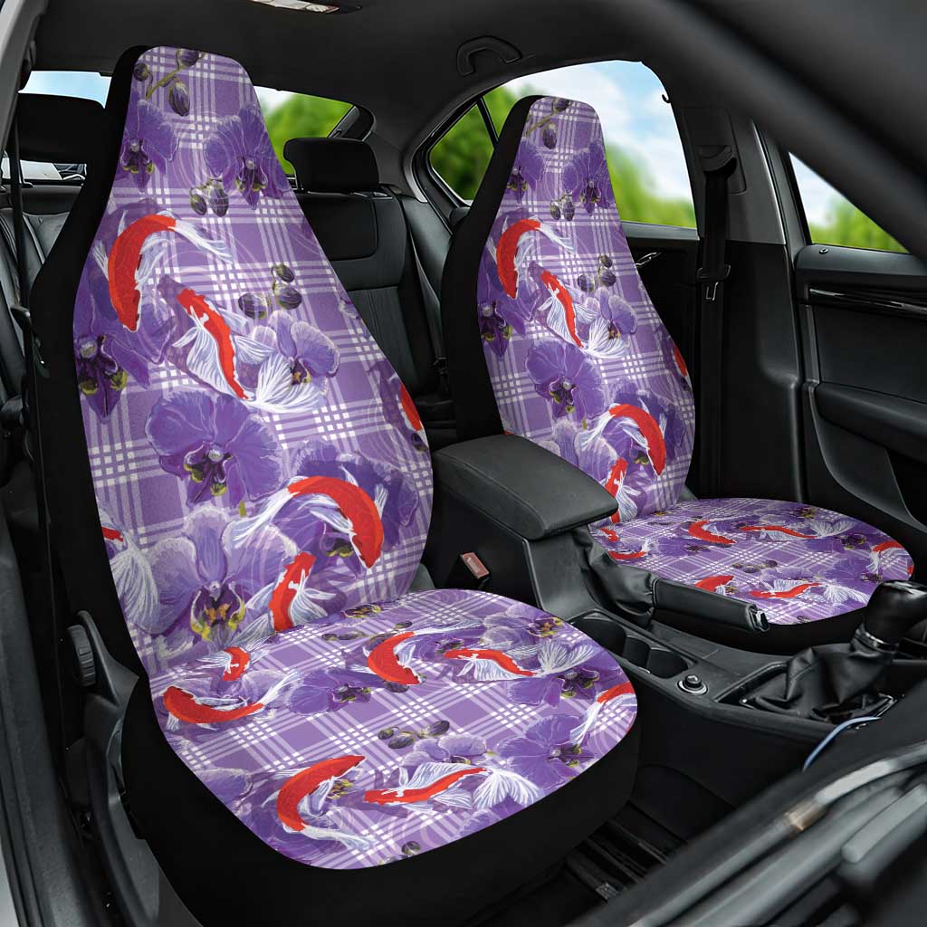 Lavender Palaka Hawaii Aloha Car Seat Cover Koi Pond Mix Orchids - Polynesian Pride