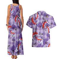 Lavender Palaka Hawaii Aloha Couples Matching Tank Maxi Dress and Hawaiian Shirt Koi Pond Mix Orchids - Polynesian Pride