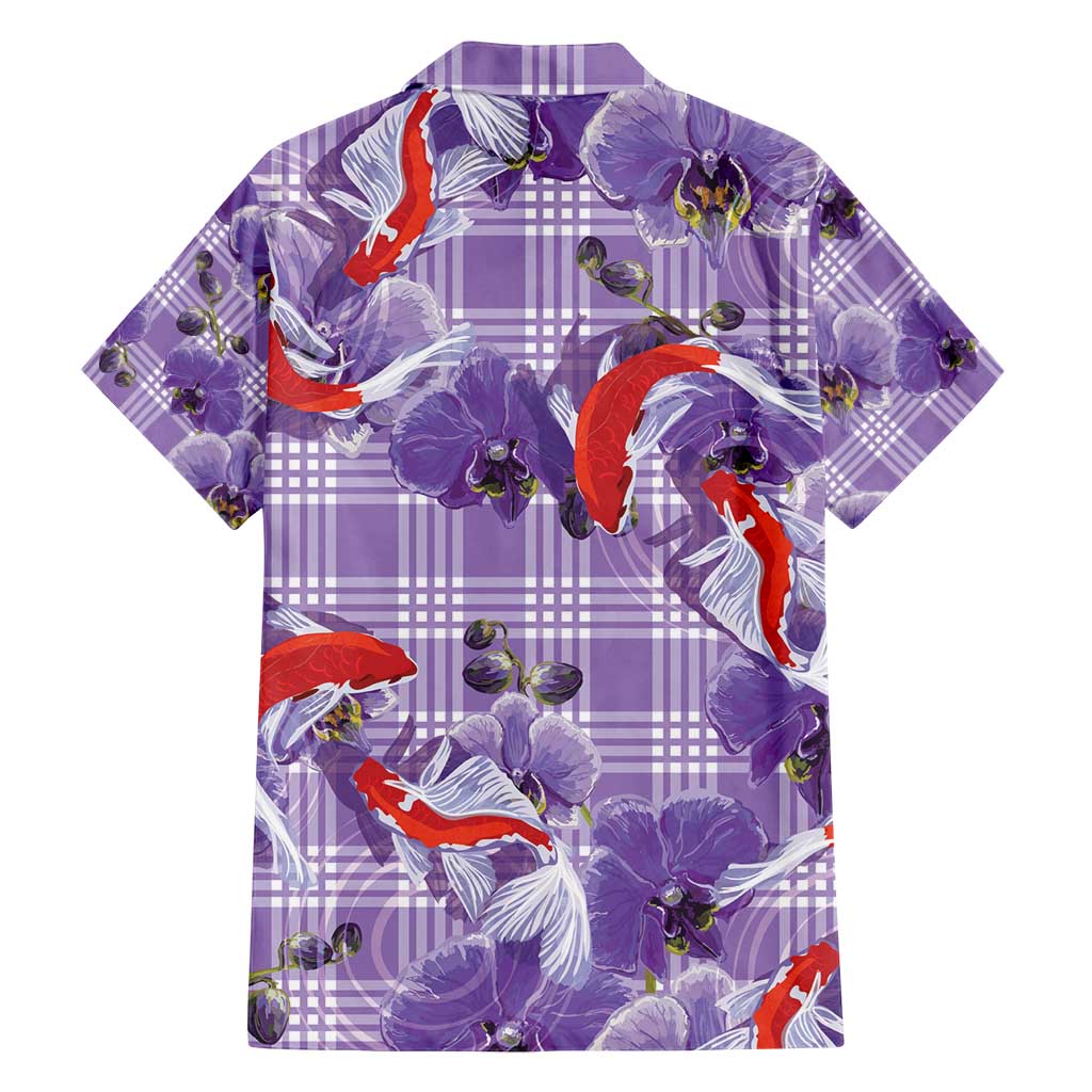 Lavender Palaka Hawaii Aloha Family Matching Long Sleeve Bodycon Dress and Hawaiian Shirt Koi Pond Mix Orchids - Polynesian Pride