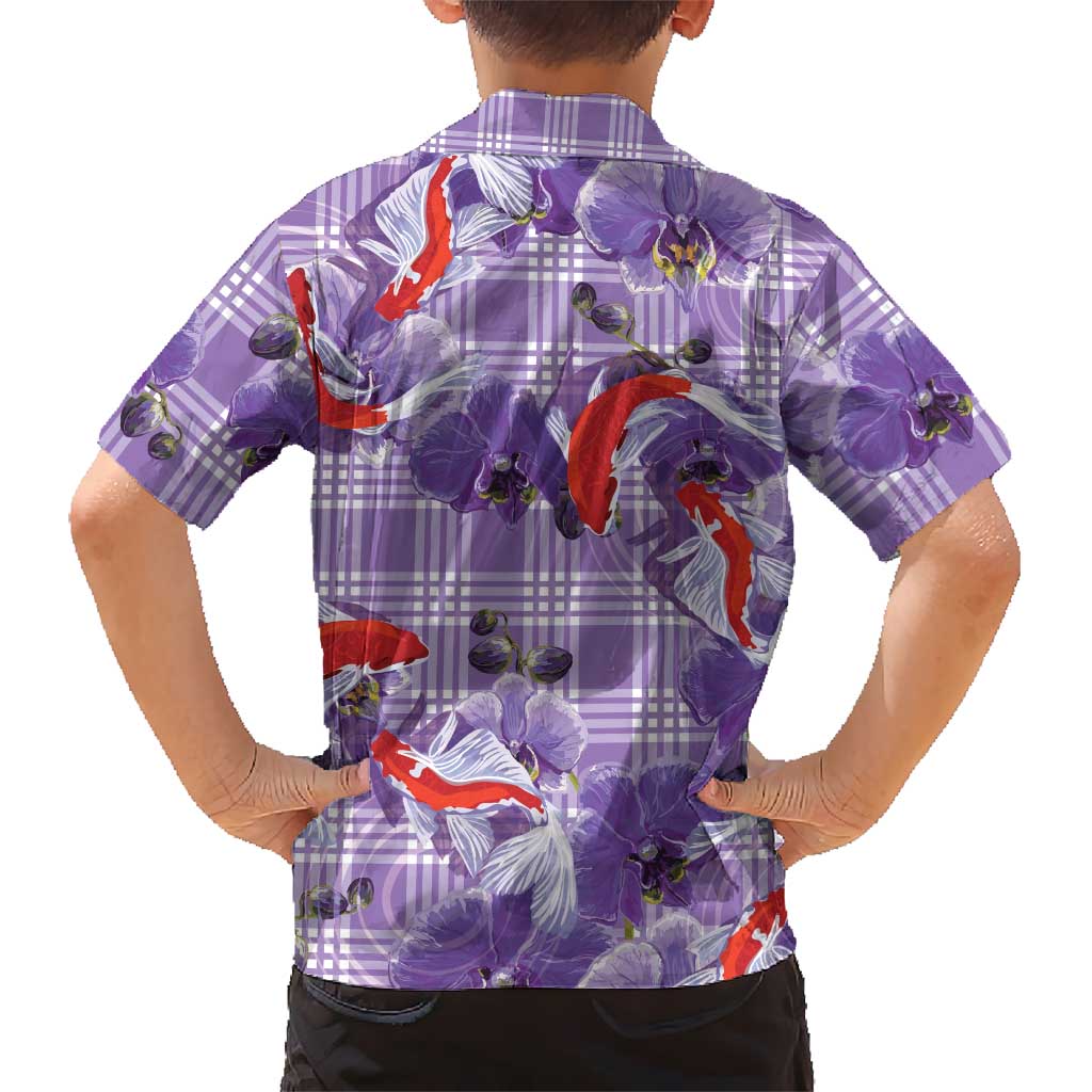 Lavender Palaka Hawaii Aloha Family Matching Summer Maxi Dress and Hawaiian Shirt Koi Pond Mix Orchids - Polynesian Pride