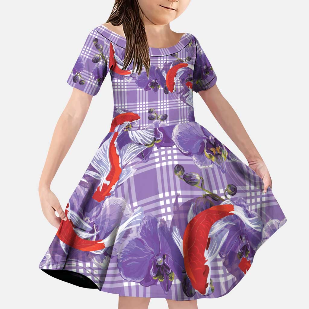 Lavender Palaka Hawaii Aloha Family Matching Summer Maxi Dress and Hawaiian Shirt Koi Pond Mix Orchids - Polynesian Pride