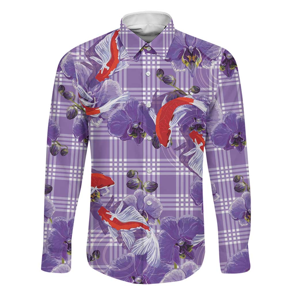 Lavender Palaka Hawaii Aloha Family Matching Summer Maxi Dress and Hawaiian Shirt Koi Pond Mix Orchids - Polynesian Pride