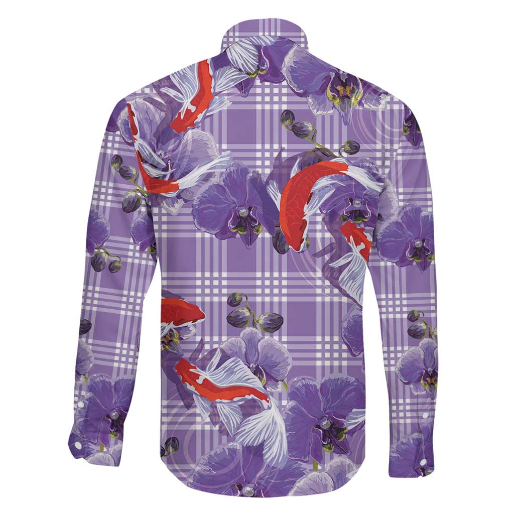 Lavender Palaka Hawaii Aloha Family Matching Summer Maxi Dress and Hawaiian Shirt Koi Pond Mix Orchids - Polynesian Pride