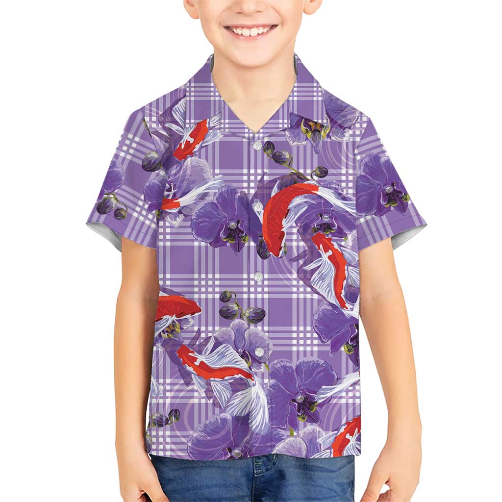 Lavender Palaka Hawaii Aloha Family Matching Summer Maxi Dress and Hawaiian Shirt Koi Pond Mix Orchids - Polynesian Pride