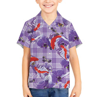 Lavender Palaka Hawaii Aloha Family Matching Summer Maxi Dress and Hawaiian Shirt Koi Pond Mix Orchids - Polynesian Pride