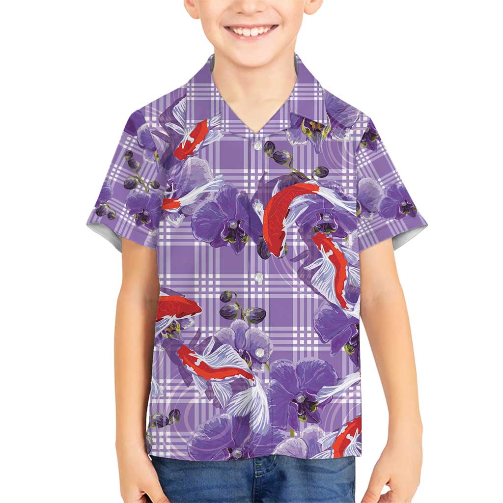 Lavender Palaka Hawaii Aloha Family Matching Tank Maxi Dress and Hawaiian Shirt Koi Pond Mix Orchids - Polynesian Pride
