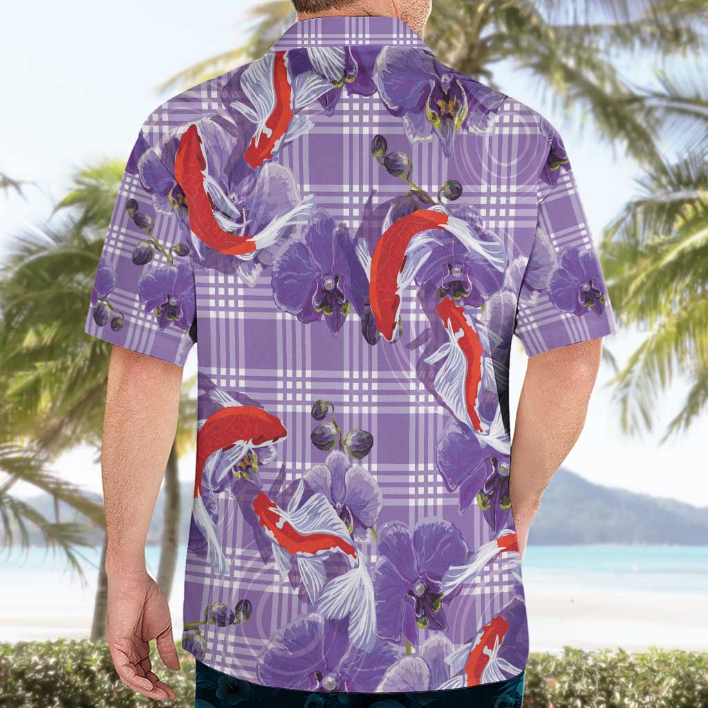 Lavender Palaka Hawaii Aloha Hawaiian Shirt Koi Pond Mix Orchids - Polynesian Pride
