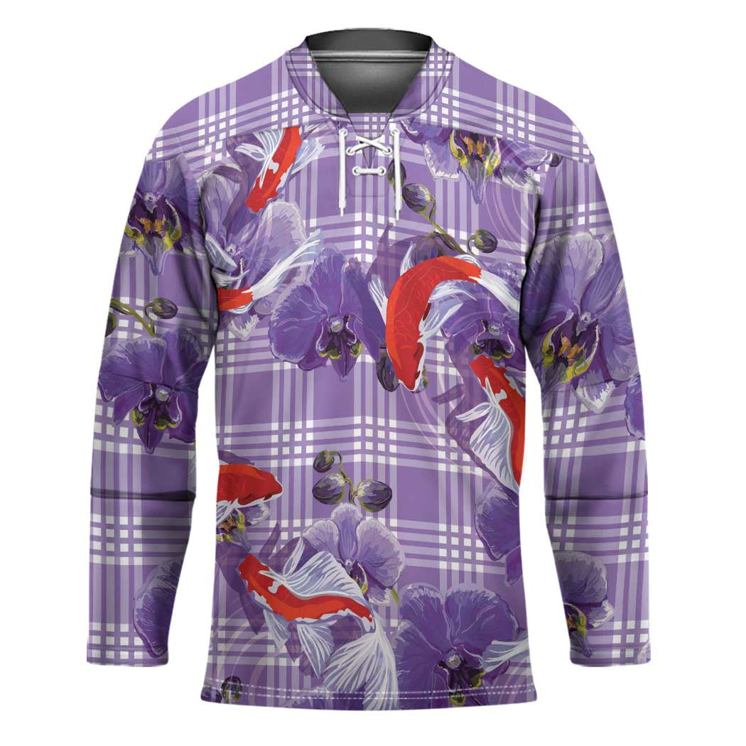 Lavender Palaka Hawaii Aloha Hockey Jersey Koi Pond Mix Orchids - Polynesian Pride