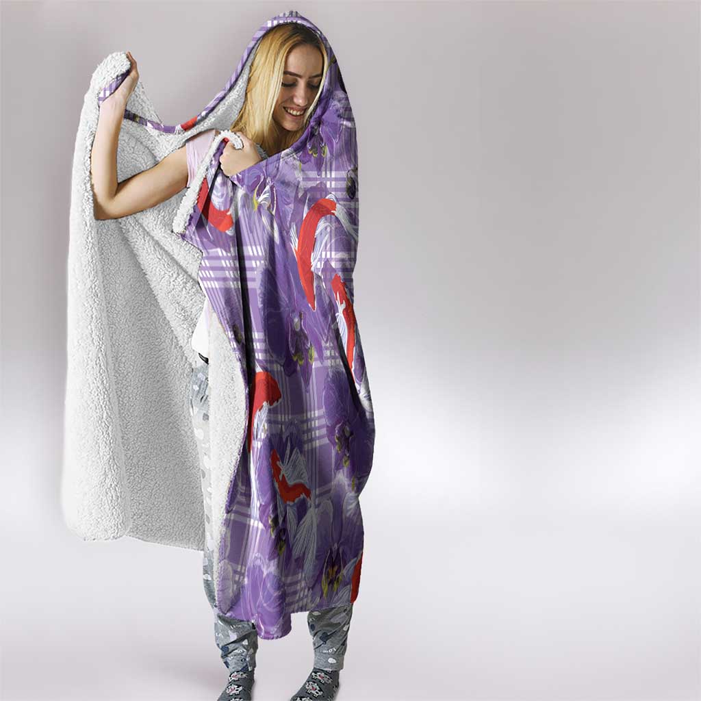 Lavender Palaka Hawaii Aloha Hooded Blanket Koi Pond Mix Orchids - Polynesian Pride