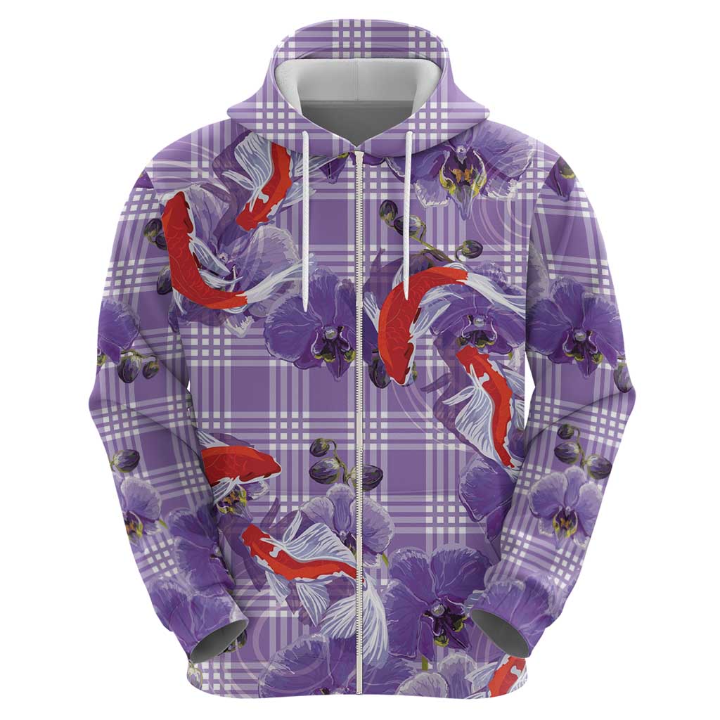 Lavender Palaka Hawaii Aloha Hoodie Koi Pond Mix Orchids - Polynesian Pride