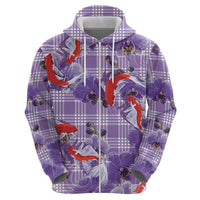 Lavender Palaka Hawaii Aloha Hoodie Koi Pond Mix Orchids - Polynesian Pride
