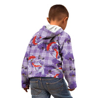 Lavender Palaka Hawaii Aloha Kid Hoodie Koi Pond Mix Orchids - Polynesian Pride