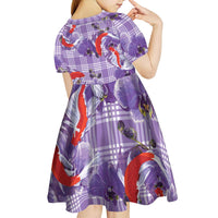 Lavender Palaka Hawaii Aloha Kid Short Sleeve Dress Koi Pond Mix Orchids - Polynesian Pride