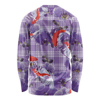 Lavender Palaka Hawaii Aloha Long Sleeve Shirt Koi Pond Mix Orchids - Polynesian Pride