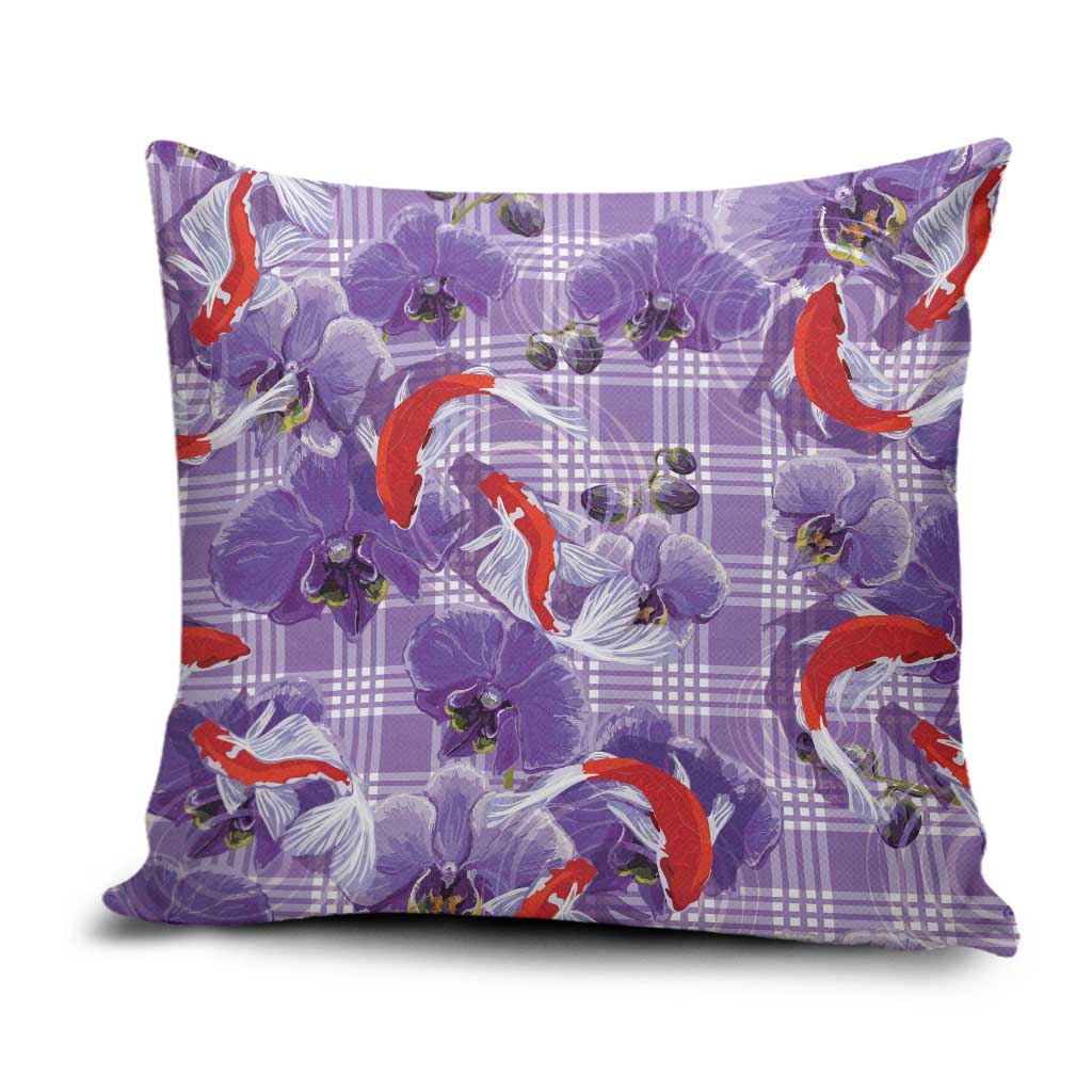 Lavender Palaka Hawaii Aloha Pillow Cover Koi Pond Mix Orchids - Polynesian Pride