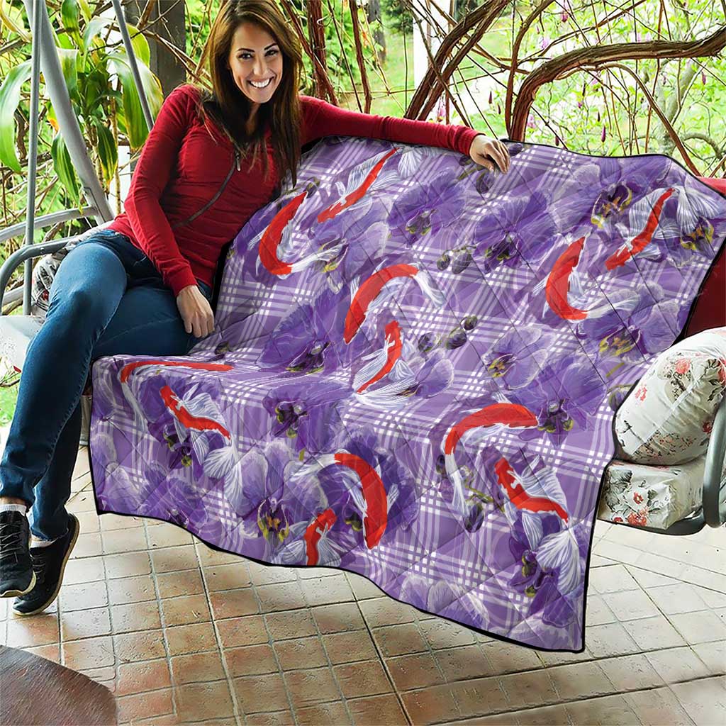 Lavender Palaka Hawaii Aloha Quilt Koi Pond Mix Orchids - Polynesian Pride