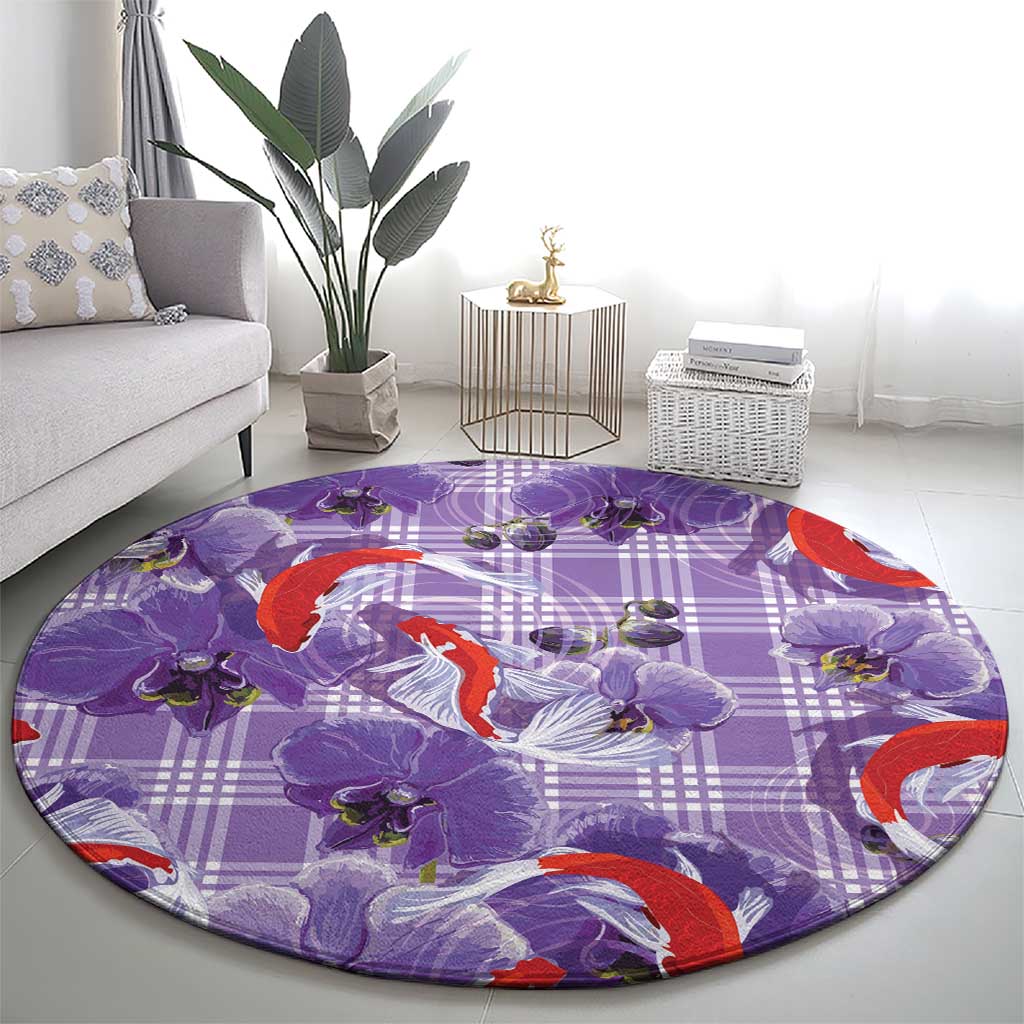 Lavender Palaka Hawaii Aloha Round Carpet Koi Pond Mix Orchids - Polynesian Pride