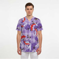 Lavender Palaka Hawaii Aloha Scrub Top Koi Pond Mix Orchids - Polynesian Pride