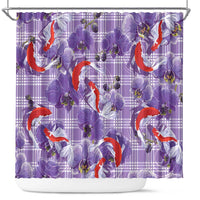 Lavender Palaka Hawaii Aloha Shower Curtain Koi Pond Mix Orchids - Polynesian Pride