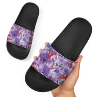 Lavender Palaka Hawaii Aloha Slide Sandals Koi Pond Mix Orchids - Polynesian Pride