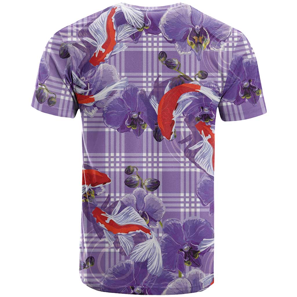 Lavender Palaka Hawaii Aloha T Shirt Koi Pond Mix Orchids - Polynesian Pride