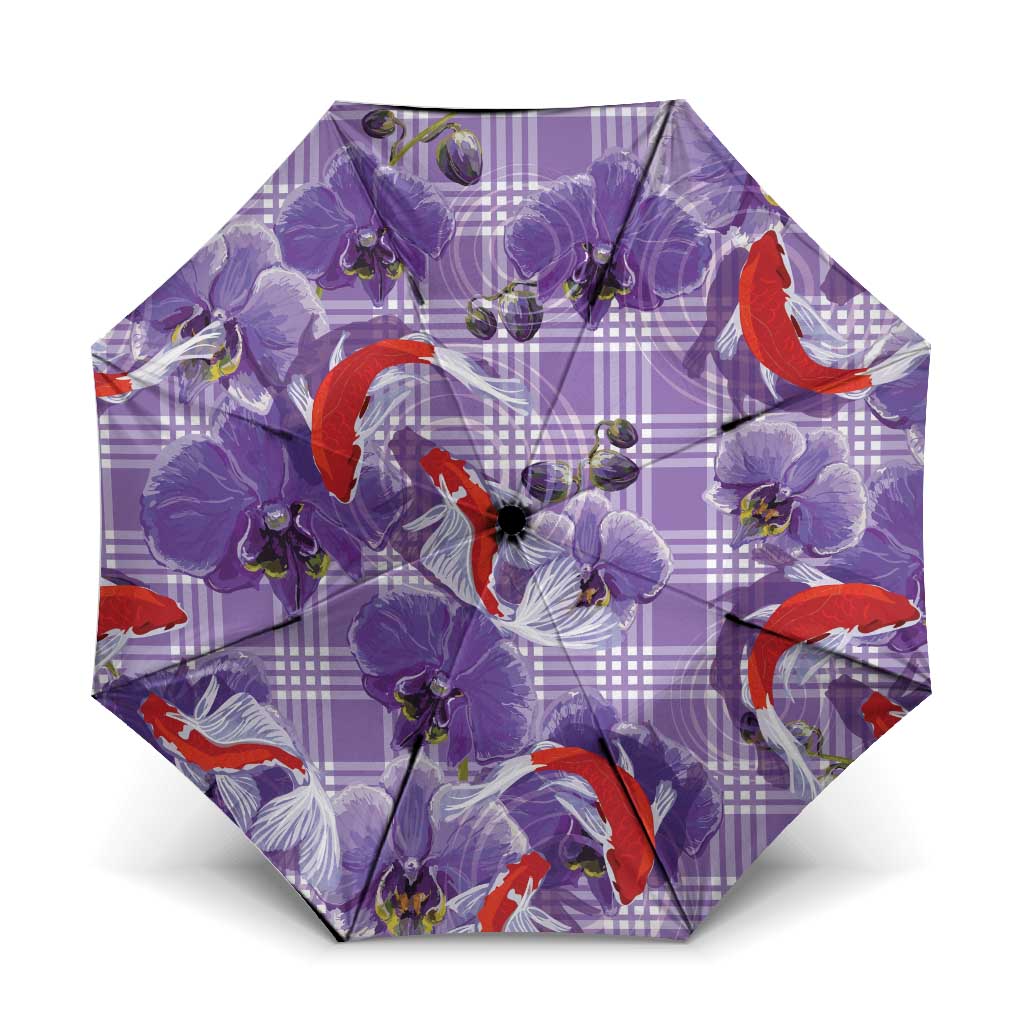 Lavender Palaka Hawaii Aloha Umbrella Koi Pond Mix Orchids LT7 One Size Folded 11.42 inch Opened Diameter 37.4 inch Purple - Polynesian Pride