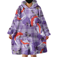 Lavender Palaka Hawaii Aloha Wearable Blanket Hoodie Koi Pond Mix Orchids - Polynesian Pride