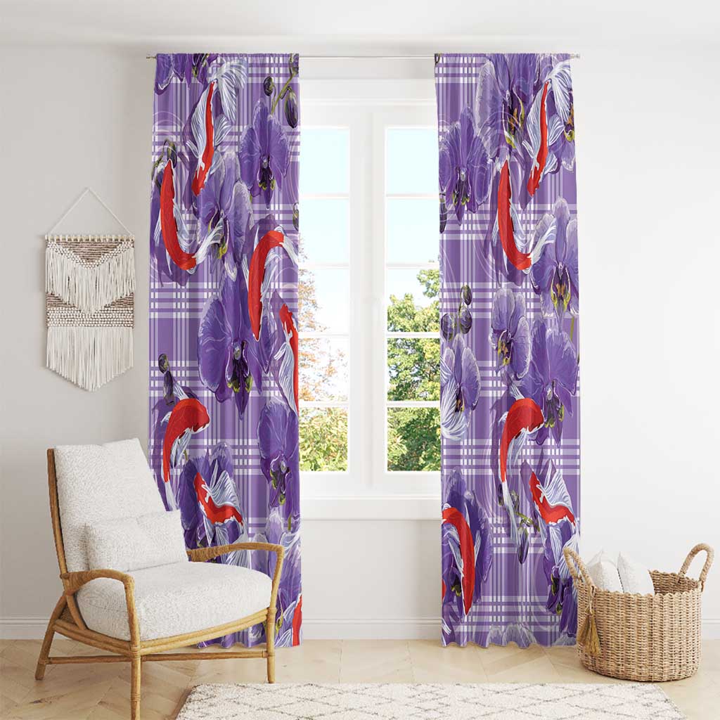Lavender Palaka Hawaii Aloha Window Curtain Koi Pond Mix Orchids - Polynesian Pride