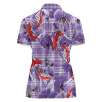 Lavender Palaka Hawaii Aloha Women Polo Shirt Koi Pond Mix Orchids - Polynesian Pride