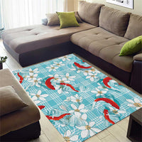 Turquoise Palaka Hawaii Aloha Area Rug Koi Pond Mix Plumeria - Polynesian Pride