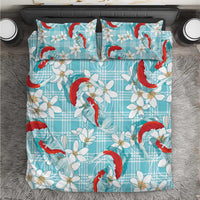 Turquoise Palaka Hawaii Aloha Bedding Set Koi Pond Mix Plumeria - Polynesian Pride