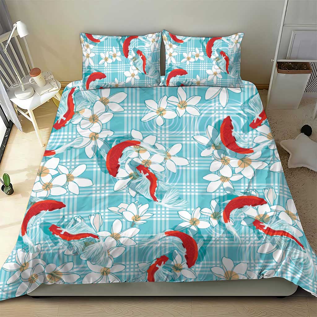 Turquoise Palaka Hawaii Aloha Bedding Set Koi Pond Mix Plumeria - Polynesian Pride