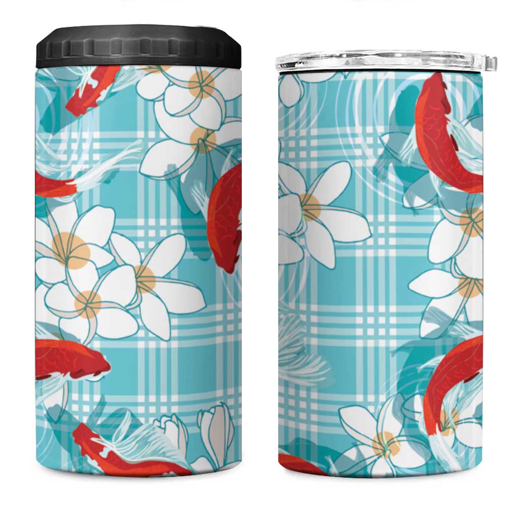 Turquoise Palaka Hawaii Aloha 4 in 1 Can Cooler Tumbler Koi Pond Mix Plumeria - Polynesian Pride