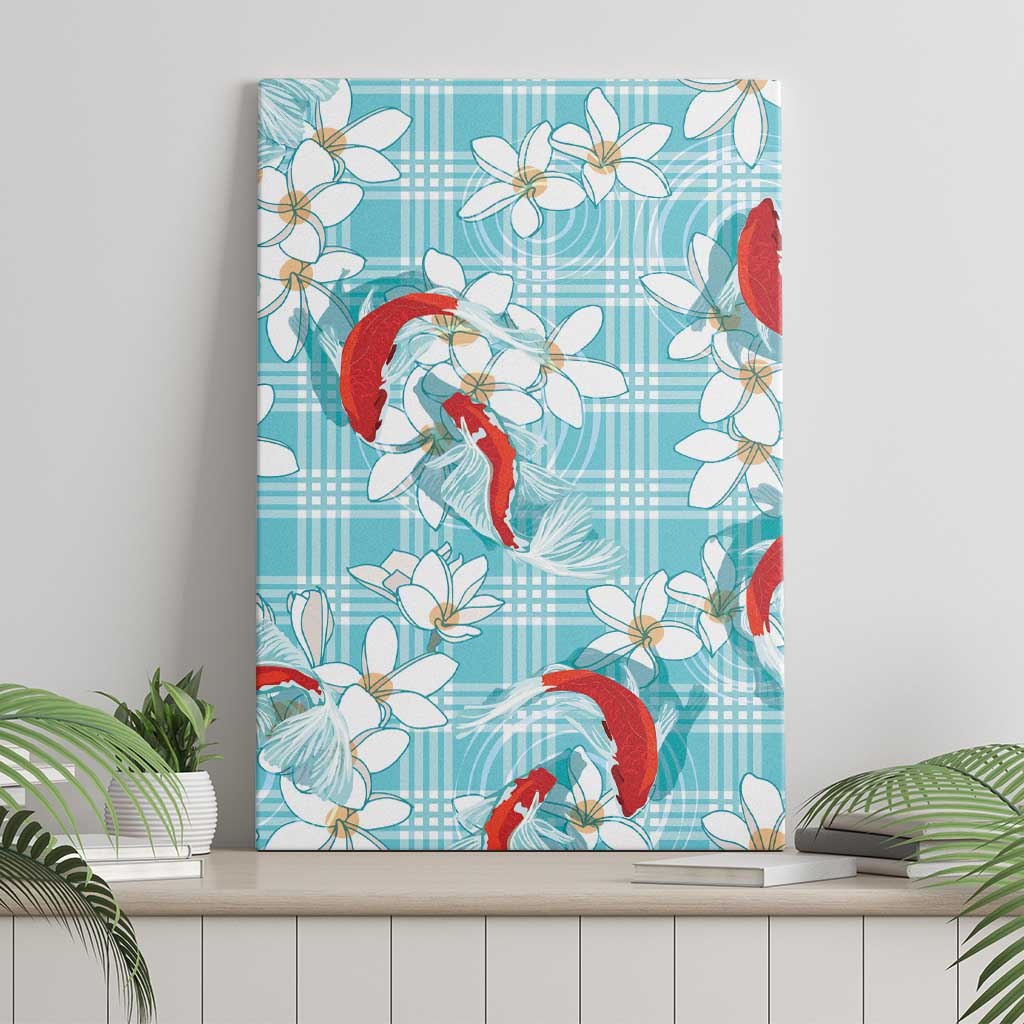 Turquoise Palaka Hawaii Aloha Canvas Wall Art Koi Pond Mix Plumeria - Polynesian Pride